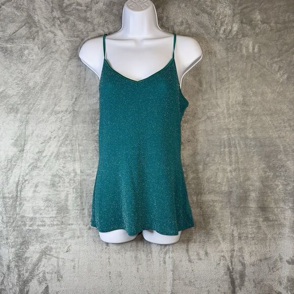 Express Teal Metallic Cami Tank Top Shimmery Stretchy Y2K Party Clubwear Med - Picture 1 of 8
